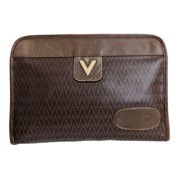 Valentino Handbags - Valentino Vintage V Gold  Printed Brown Clutch Bag